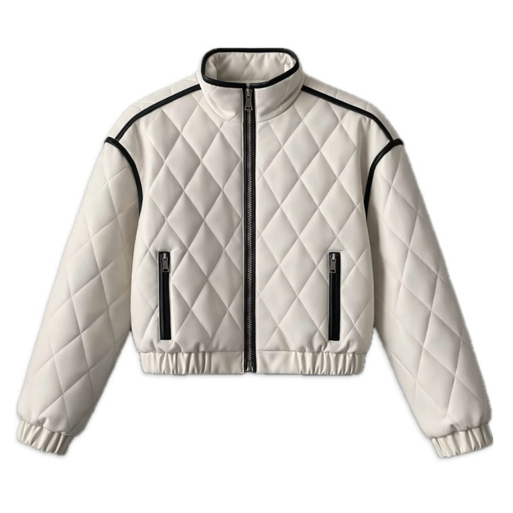 7 for all mankind women’s off white quilted leather bumper jacket